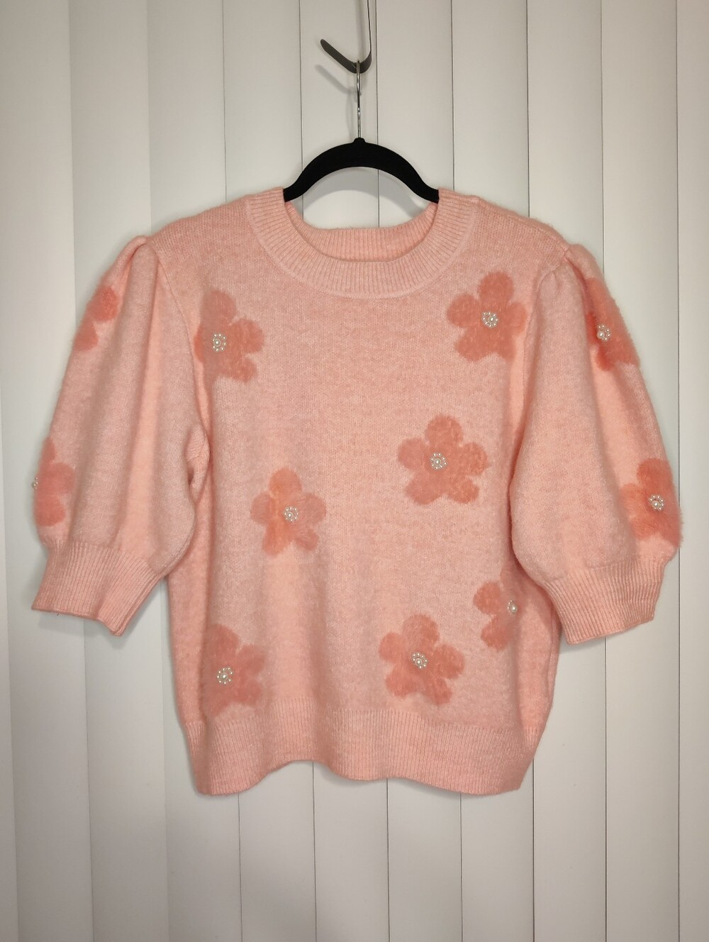 Nanette Lepore Rose Pink Crewneck Half Puff Sleeve Sweater